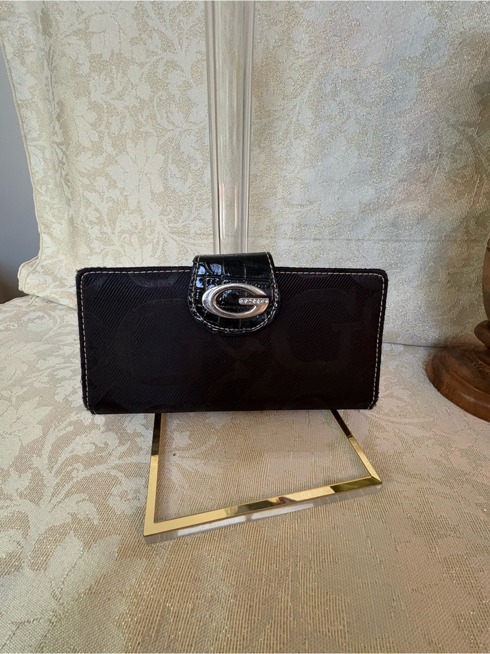 Guess Black Continental Wallet with Silver and Rhinestone G-Logo Accent